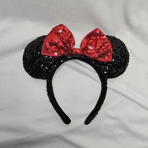 Disney Black Sequin Ears with Red Bow Headband